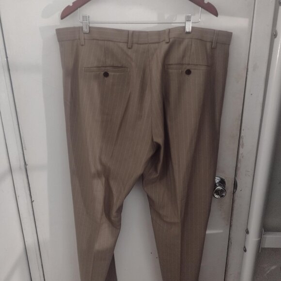 YND Slim Fit Double-Breasted Pinstripe Suit, Khaki 3XL, ALTERED CUFFS & LEGS - Picture 6 of 7